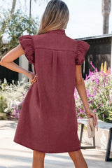 Frilled Detail Button Down Ruffle Short Sleeve Denim Mini Dress