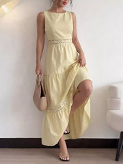 Sleeveless Tiered Lace Trim Maxi Dress