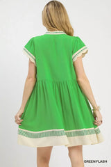 Umgee Linen Color Block Flutter Sleeve Dress