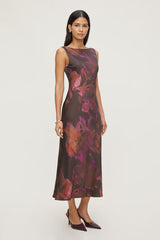 Liora Satin Maxi Slip Dress-Maroon Floral