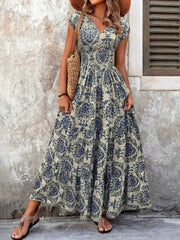 Printed Cap Sleeve Maxi Dress
