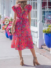 Flutter Sleeve Belted Floral Dress