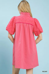 Umgee Puff Sleeve Textured Babydoll Dress