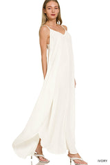 Zenana Woven Crinkle Cami Maxi Dress with Side Pockets