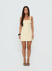 With You Everywhere Ruched Mini Dress Yellow