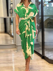 Tie Waist Short Sleeve Shirt Dress