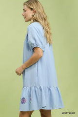 Umgee Embroidered Floral Babydoll Dress