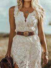 Full Size Asymmetrical Hem Sleeveless Lace Dress Plus Size