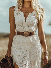 Full Size Asymmetrical Hem Sleeveless Lace Dress Plus Size