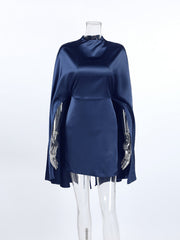 Mock Neck Cape Sleeve Mini Dress