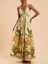 Tropical Print V-Neck Maxi Dress
