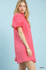 Umgee Puff Sleeve Textured Babydoll Dress