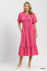 Umgee Ruffle V-Neck Midi Dress