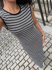 Striped Sleeveless Bodycon Knit Maxi Dress