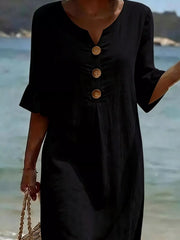 Full Size Button Decor Flounce Sleeve Dress Plus Size