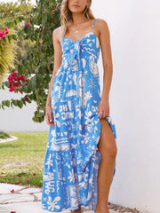 Printed Tie-Front Maxi Dress