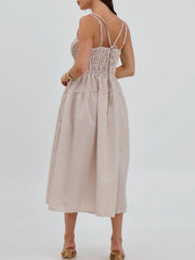 Striped Smocked Bodice Midi Dress
