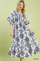 Umgee Mix Floral Border Midi Dress with Pockets