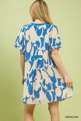 Umgee Abstract Print Puff Sleeve Shift Dress