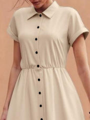 Button-Down Short Sleeve Midi Shirt Dress