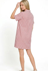 Zenana Stripe Collared Half Button Up T-Shirts Dress