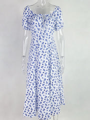 Full Size Floral Print Tie Front Slit Dress Plus Size