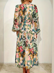 Floral Print Long Sleeve Midi Dress