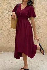 V-Neck Flutter Sleeve Midi Dress