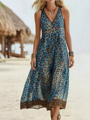 Leopard Print V-Neck Midi Dress