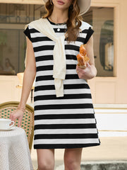 Casual Striped Cap Sleeve T-Shirt Dress