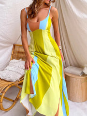 Color Block Spaghetti Strap Maxi Dress
