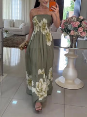 Floral Print Smocked Tube Maxi Dress