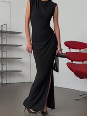 Slit Sleeveless Round Neck Maxi Dress