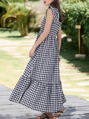 Ruffled Sleeveless Gingham Midi Dress