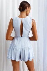 Bordeaux Drawstring Lace Trim Romper Blue