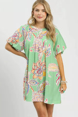 Umgee Boho Floral Print Mini Dress with Pockets