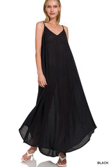 Zenana Woven Crinkle Cami Maxi Dress with Side Pockets