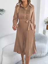Pleated Tie Waist Balloon Sleeve Dress