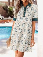 Floral Print Polo Collar Casual Mini Dress