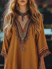 Fringe Hem 3/4 Sleeve Mini Dress