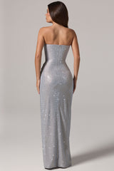 Embellished Bandeau Cowl-Waist Maxi Dress in Frost