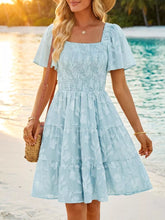 Smocked Square Neck Tiered Mini Dress