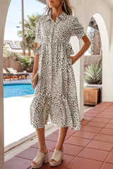 Leopard Print Button-Down Midi Dress
