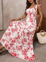 Floral Print Tie Strap Maxi Dress