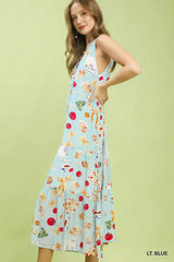 Umgee Abstract Print Tiered Halter Midi Dress