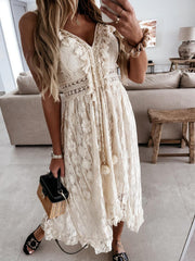 Full Size Ruffled Lace V-Neck Maxi Dress Plus Size