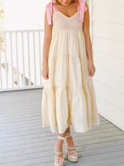 Tie Shoulder Tiered Midi Dress