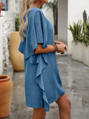 Flowy Sleeve V-Neck Casual Mini Dress