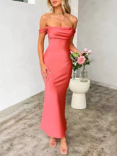 Off-Shoulder Satin Maxi Dress