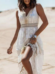 Lace V-Neck Sleeveless Maxi Dress